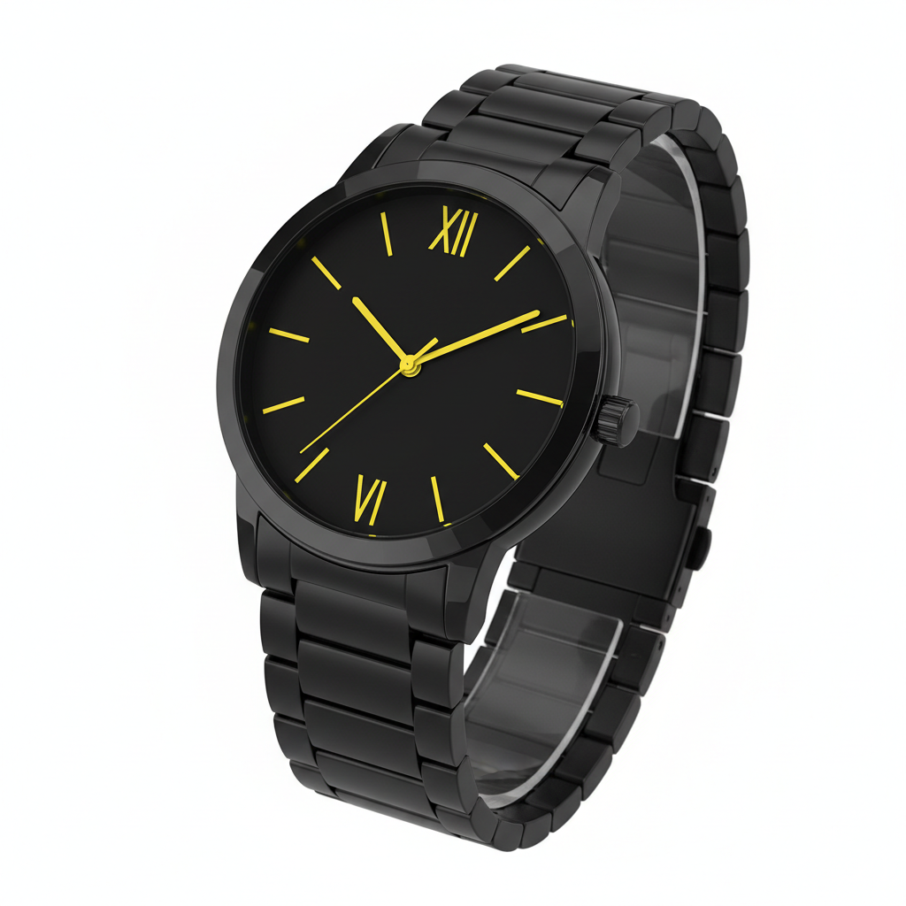 Montre Fashion Homme Noir et Jaune