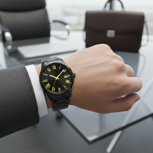Vue portée au poignet - Montre Fashion Noir et Jaune