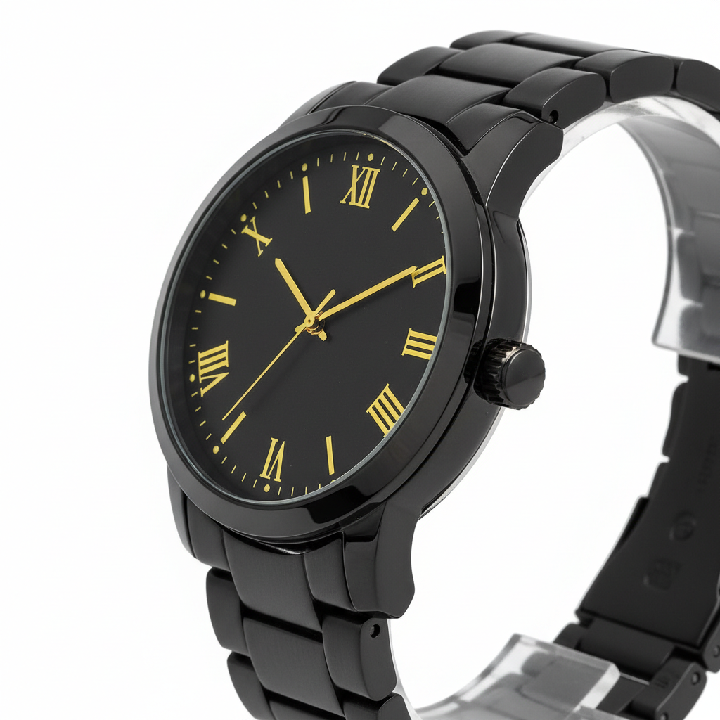 Vue de côté - Montre Fashion Noir et Jaune