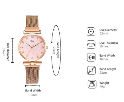 Montre Femme Rose Gold - Bracelet Magnétique + Bracelet Offert